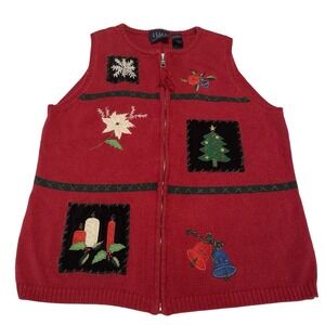 CRAZY HORSE Sweater Vest Vtg 1990s Liz Claiborne Ugly Christmas Knit Medium